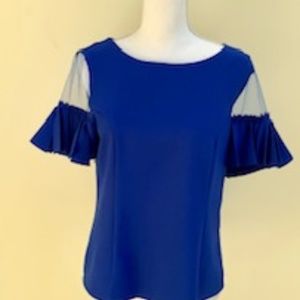Gracia Jewel Blue Top with funky Pleaded Sleeves